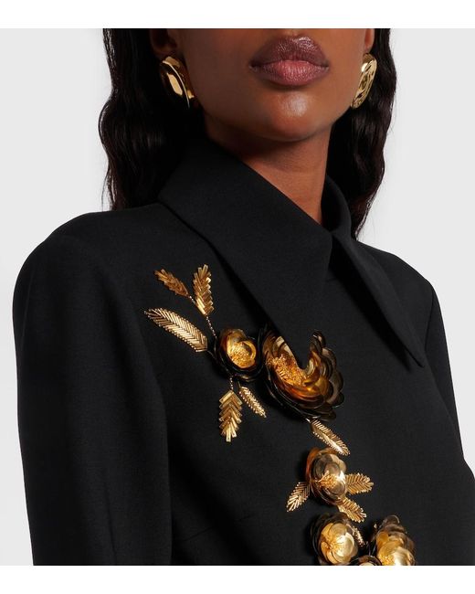 Carolina Herrera Black Embellished Wool-Blend Shift Dress