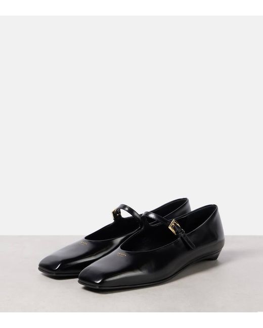 Prada Brushed Leather Mary Jane Flats in Black | Lyst UK