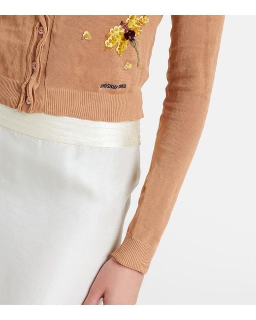 ShuShu/Tong Blue Beaded Floral Cotton-Blend Cardigan