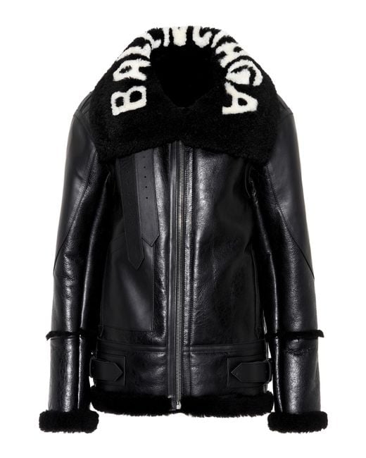 Balenciaga Black Oversized Le Bombardier Shearling Jacket