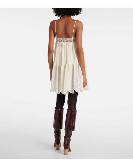 Chloé Natural Lace-Trimmed Silk Minidress