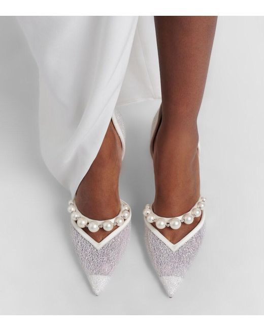 Jimmy Choo White Bridal Aurelie Glitter Pumps