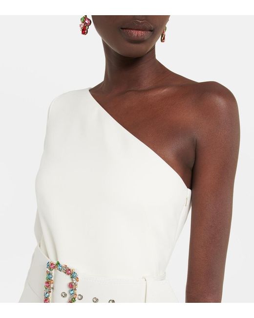 Safiyaa White Asymmetrical Crepe Midi Dress