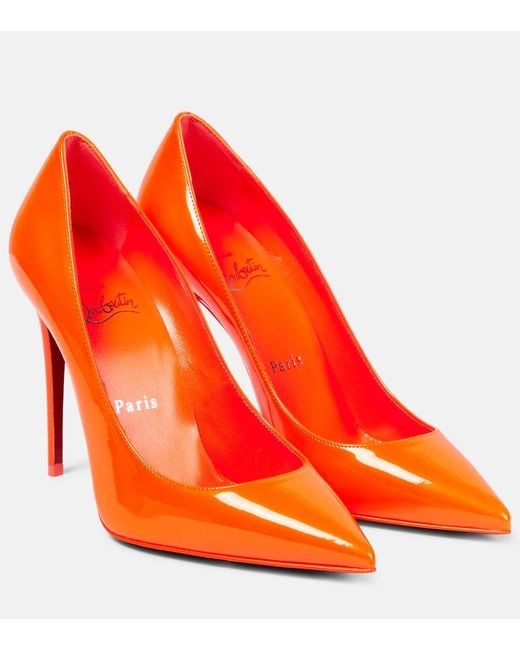 Escarpins Kate 100 En Cuir Verni Christian Louboutin en coloris Orange