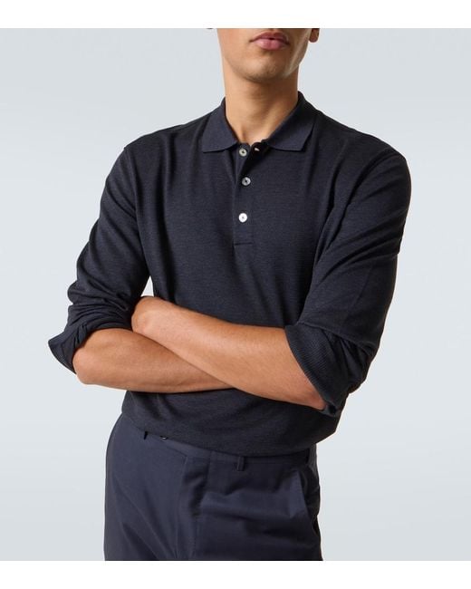 Zegna Blue Cotton And Silk Polo Shirt for men