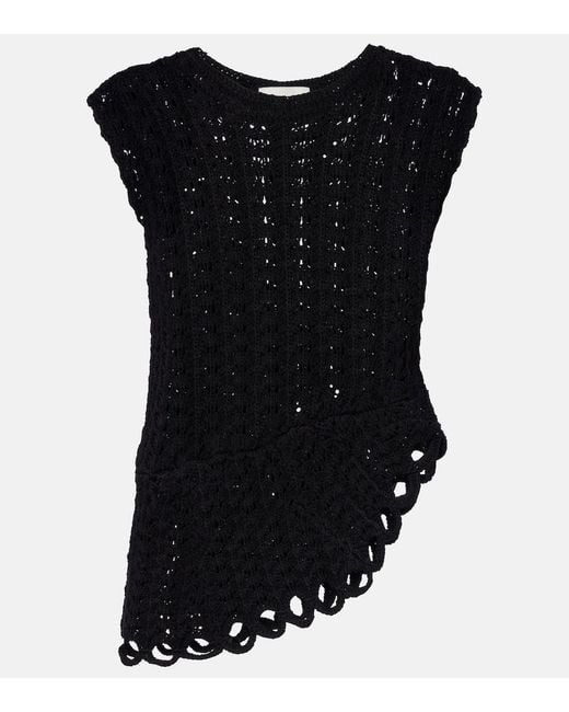 Loulou de Saison Black Saez Asymmetric Scalloped Crochet Top