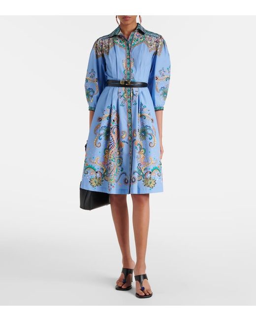 Etro Blue Printed Cotton Shirt Dress