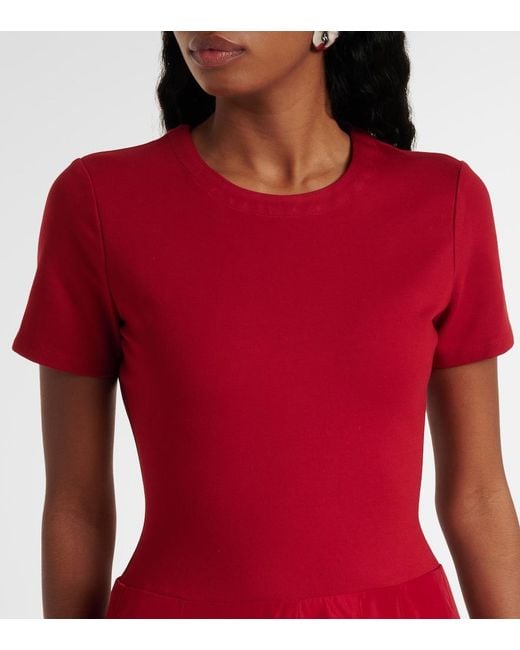 Staud Red Pleated Ponte And Grosgrain Maxi Dress