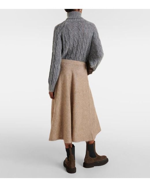 Brunello Cucinelli Natural Wool And Cashmere-Blend Midi Skirt