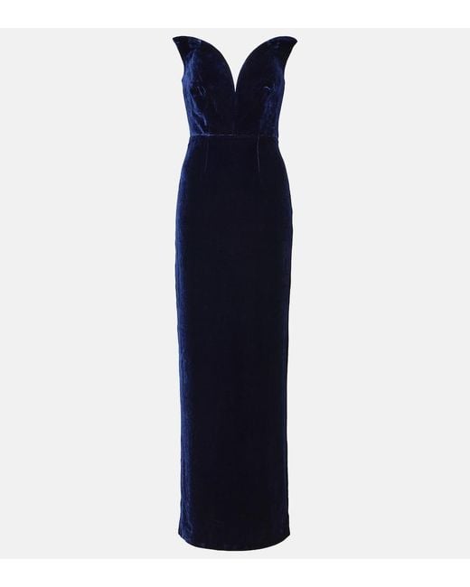 Roland Mouret Blue Strapless Velvet Gown