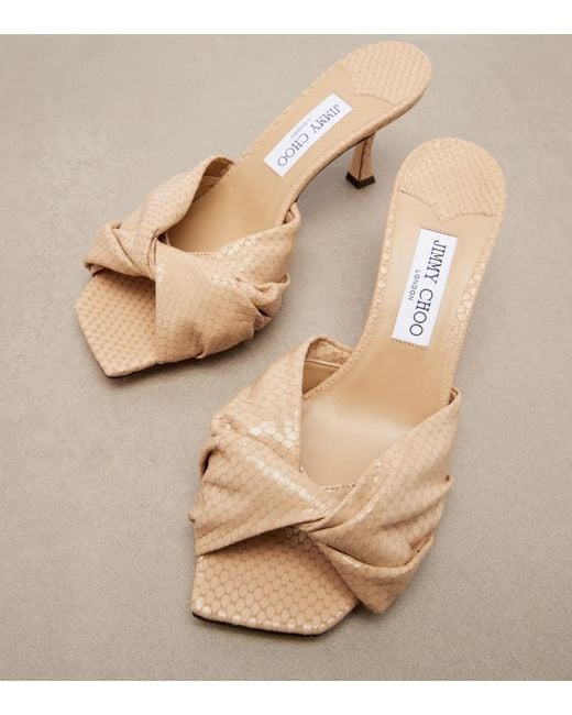 Jimmy Choo Natural Skye Twist Snake-Effect Leather Mules