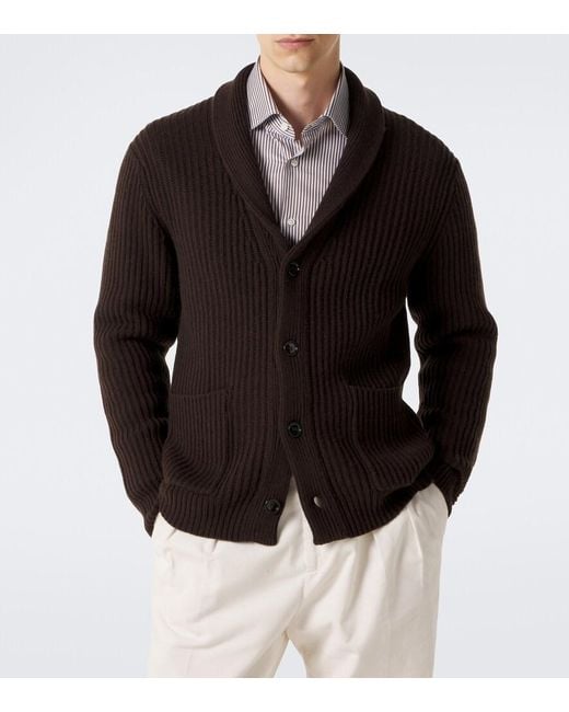 Allude Black Ribbed-Knit Wool And Cashmere Cardigan for men