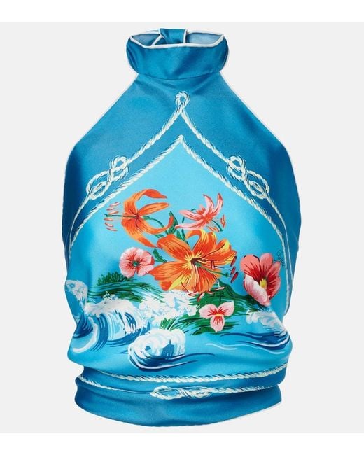Gucci Blue Printed Silk Twill Top, Size S, Ready-To-Wear