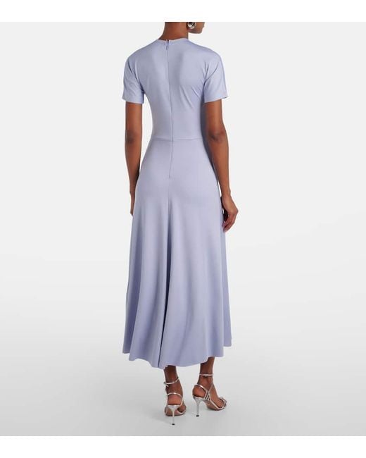 Victoria Beckham Blue Gathered Jersey Midi Dress