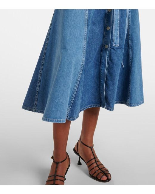 AG Jeans Blue Belted Paneled Denim Midi Dress