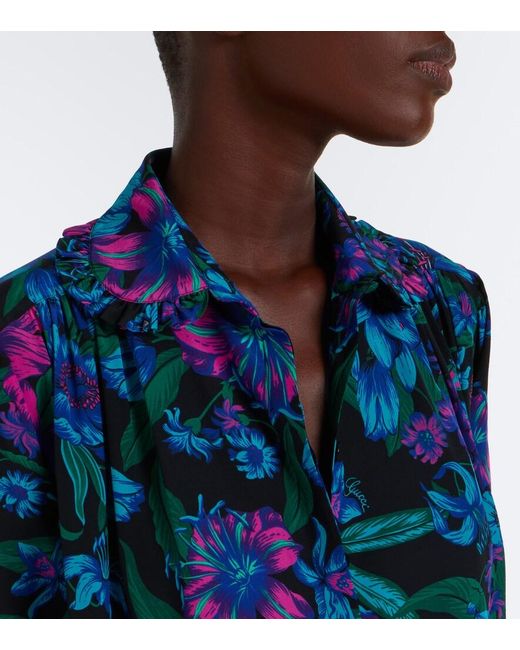 Gucci Blue Flora Silk Shirt