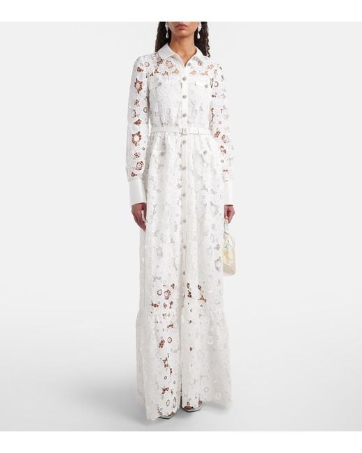 Self-Portrait White Belted Guipure Lace Shirt Dress