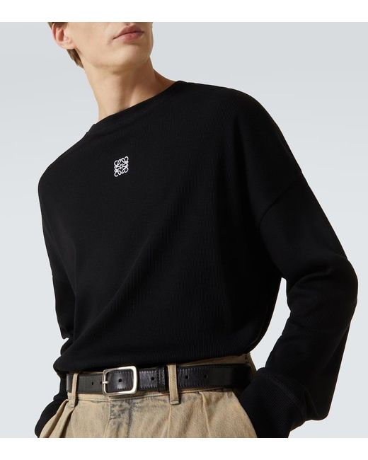 Loewe Anagram Ribbed-Knit Cotton T-Shirt in Blue for Men | Lyst