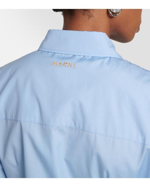 Marni Blue Pleated Cotton-poplin Mini Shirt Dress