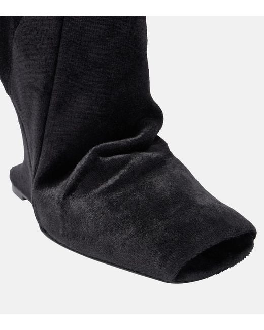 Rick Owens Black Cantilever Velvet Over-The-Knee Boots