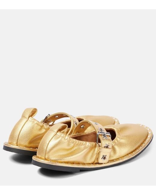 Stella McCartney Natural Falabella Metallic Mary Jane Flats