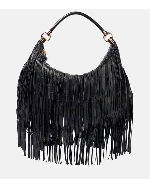 Chloé Black Foulard Fringed Leather Shoulder Bag