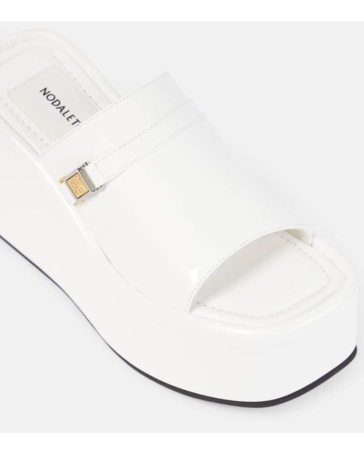 NODALETO White Bulla Yelena Leather Platform Slides