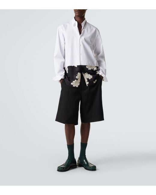 Dries Van Noten White Paneled Cotton Poplin Shirt for men