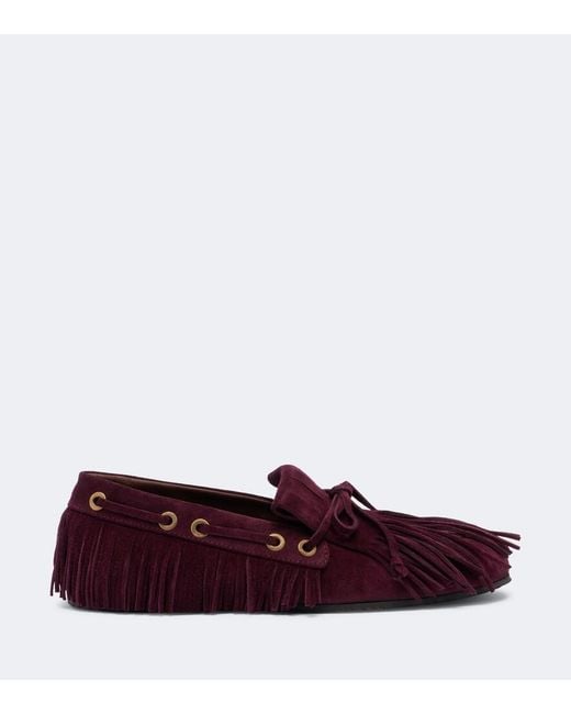 Etro Red Fringed Suede Boat Shoes