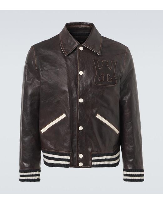 Wales Bonner Black Prince Leather Varsity Jacket for men