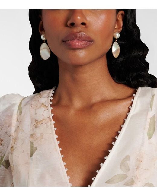 Jennifer Behr White Nerine Mother-Of-Pearl Drop Earrings