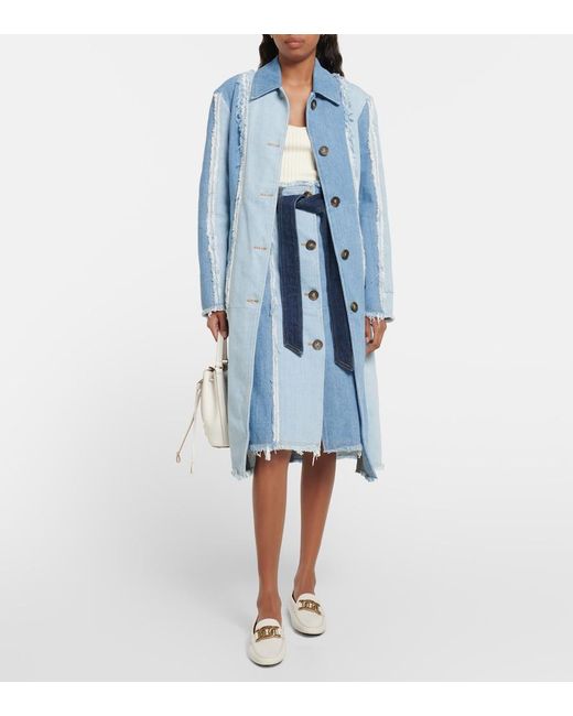 Tod's Blue Belted Denim Coat