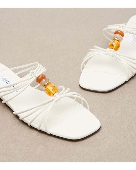 Jimmy Choo White Lova Beaded Leather Sandals