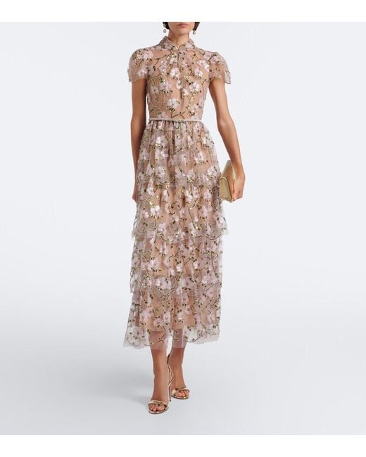 Self-Portrait Natural Belted Embellished Cocktail Dress