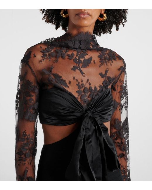 Zimmermann Black Illustration Flounce Lace-Trimmed Silk Gown