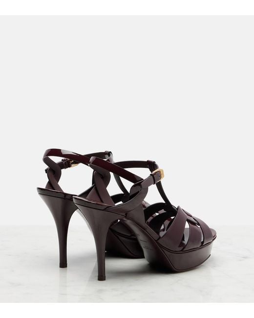 Saint Laurent Brown Tribute 105 Patent Leather Platform Sandals