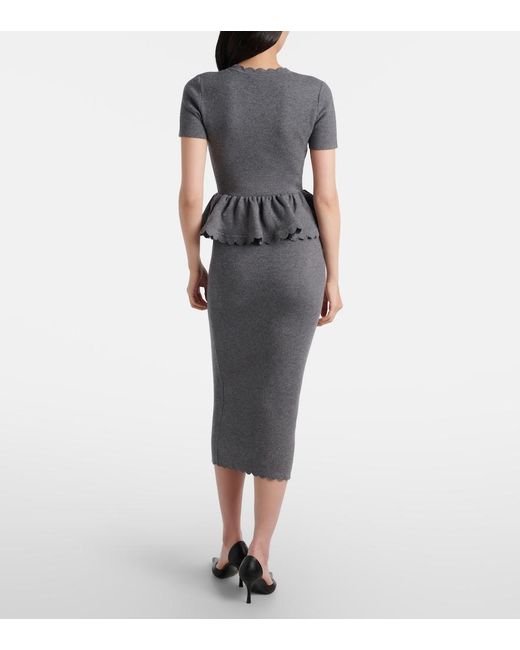 Self-Portrait Gray Scalloped Peplum Midi Dress