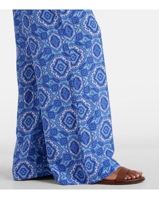 Heidi Klein Blue Mykonos Printed Silk Wide-Leg Pants
