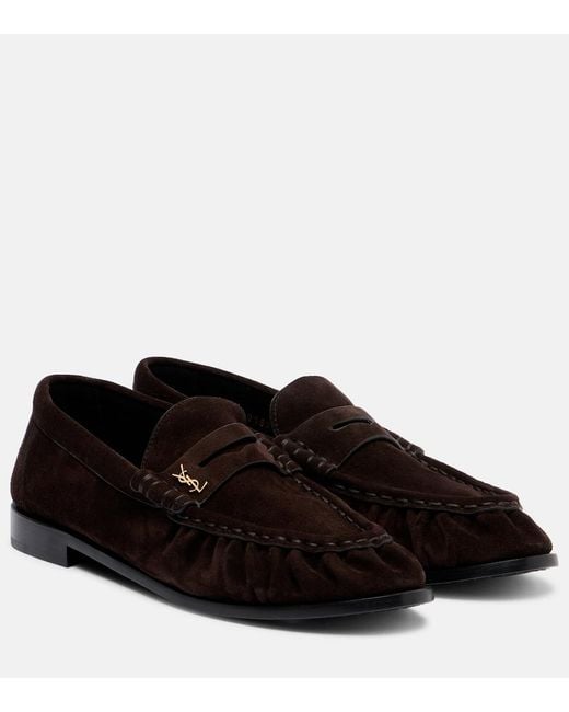Saint Laurent Black Le Loafer Cassandre Suede Penny Loafers