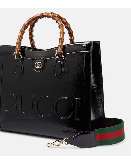 Gucci Black Diana Medium Patent Leather Tote Bag