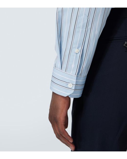 Versace Blue Striped Cotton Poplin Shirt for men