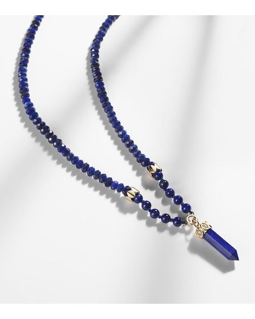 Sydney Evan Metallic 14Kt Beaded Necklace With Diamonds And Lapis