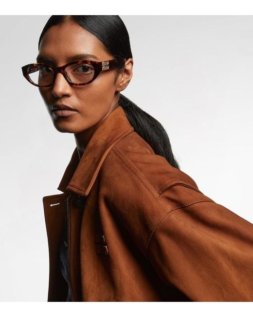Miu Miu Brown Logo Oval Glasses