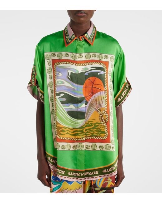 ALÉMAIS Green Lucky Pace Printed Silk Shirt