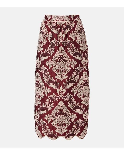 Farm Rio Red Floral Jacquard Midi Skirt