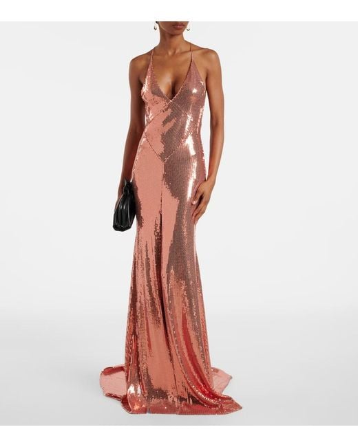 Alex Perry Brown Open-Back Sequined Gown