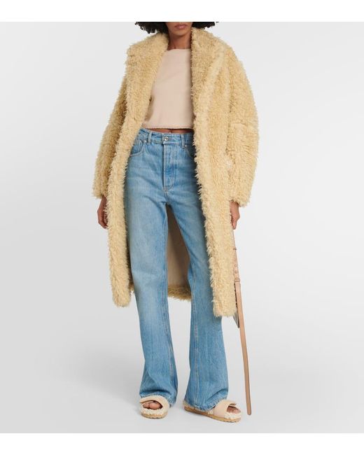 Gia Borghini Natural Alvine Suede And Shearling Slides