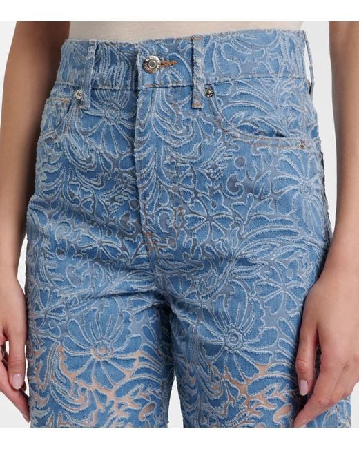 Veronica Beard Blue Taylor Floral Wide-Leg Jeans