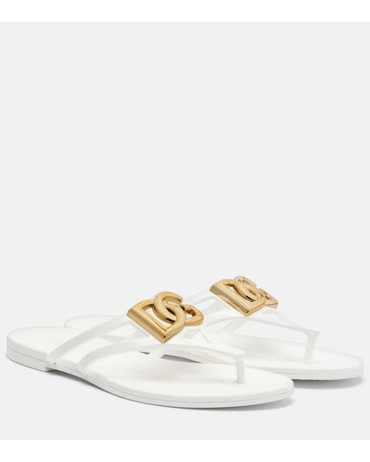 Dolce & Gabbana White Dg Rubber Thong Sandals