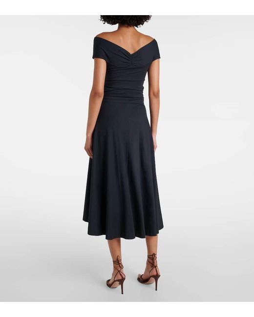 Dorothee Schumacher Blue Soft Drape Off-Shoulder Midi Dress